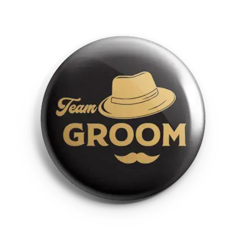 Matching badges for groom, best man, and team