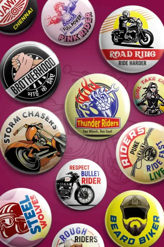 button badges unique design for Indian biker rider trips
