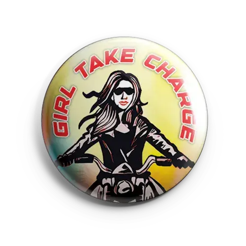 personalized girl riders button badge for royal enfield